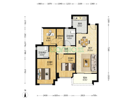 中建·映花悦府 3室1厅2卫 87平方