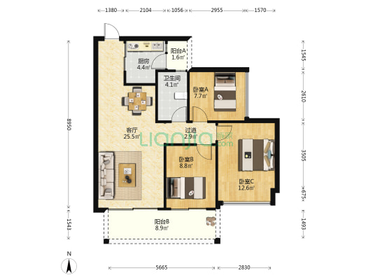 蓝光·恒泰雍锦湾 3室1厅1卫 90平方