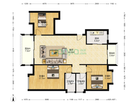 黄金海岸 3室1厅2卫 125平方