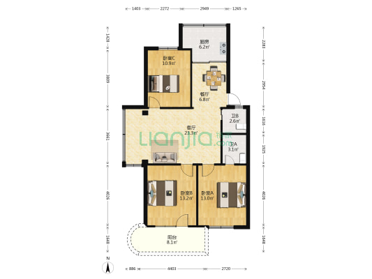 龙的家 3室2厅2卫 102平方