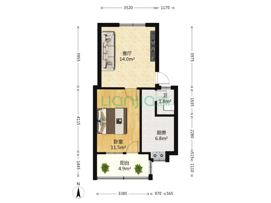 二七北路 1室1厅1卫 47平方