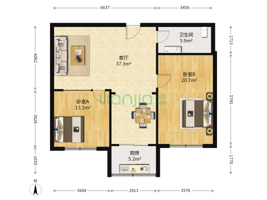 建兴苑 2室1厅1卫 91平方