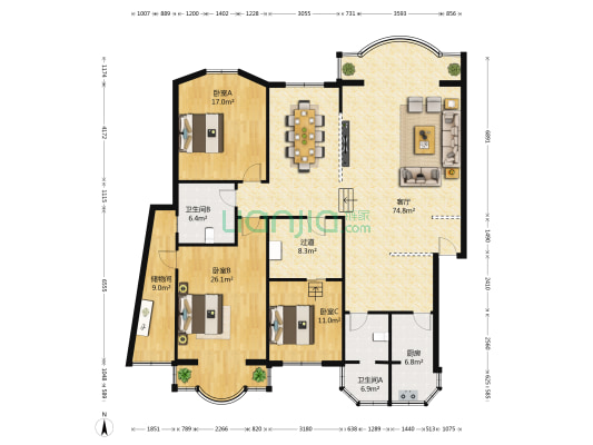 华南苑二期 3室1厅2卫 187平方