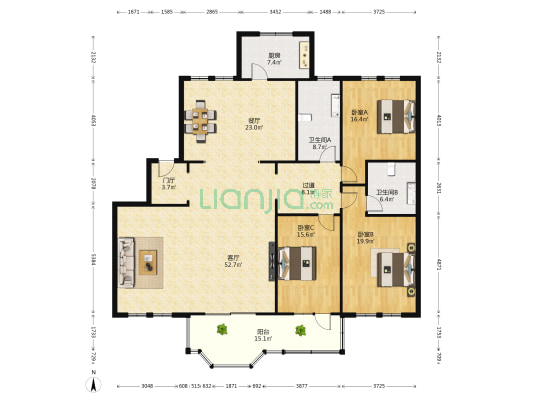华能宿舍 3室2厅2卫 199平方