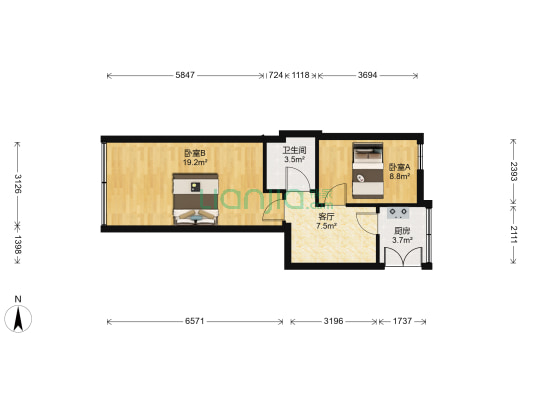 百里东路 2室1厅1卫 49平方