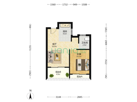 绿城濮园梅泾苑 1室1厅1卫 56平方