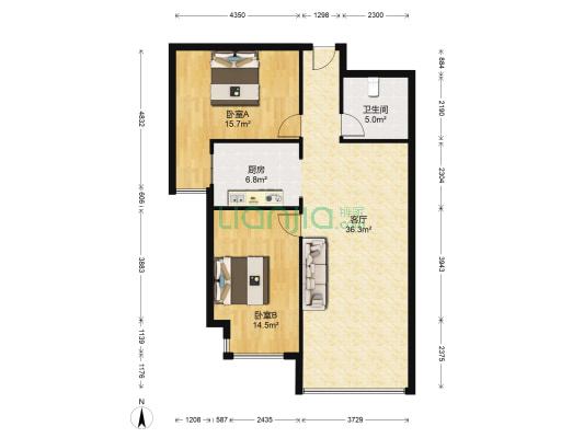 奥林匹克花园北区 2室1厅1卫 113平方