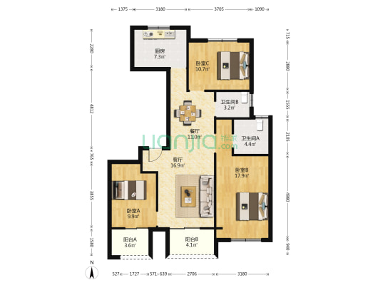 凤烨雅居 3室2厅2卫 123平方