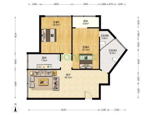 东三街北段13号院 2室1厅2卫 101平方