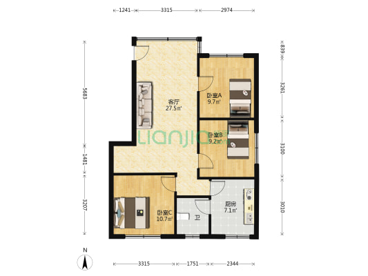 罗沙社区 3室1厅1卫 89平方