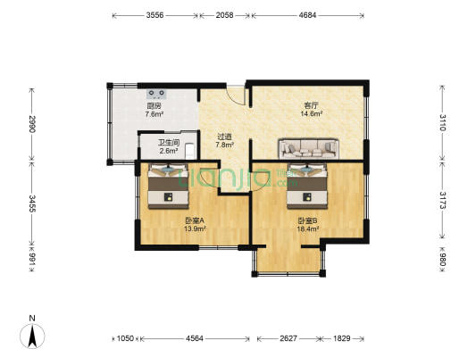 解放路（武昌街商圈） 2室1厅1卫 77平方