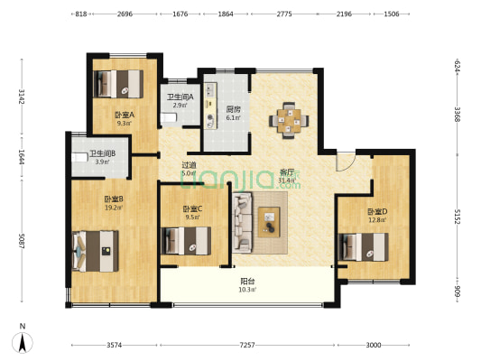 中建云境 4室1厅2卫 150平方