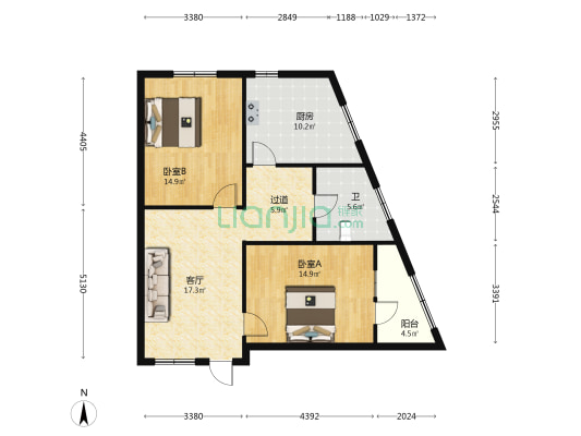 五中南家属院 2室1厅1卫 95平方