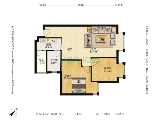 名门华轩 2室1厅1卫 90平方