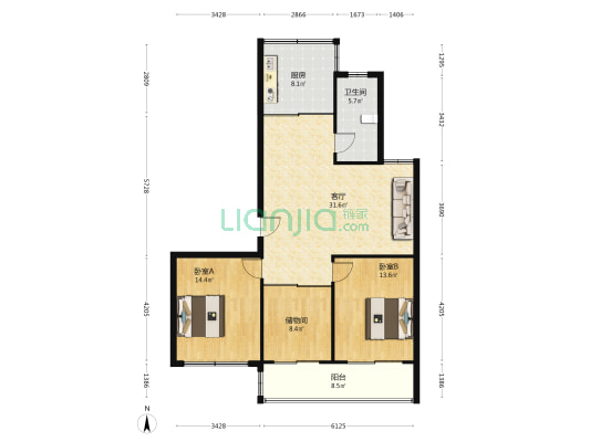 东城逸品东区 2室1厅1卫 119平方