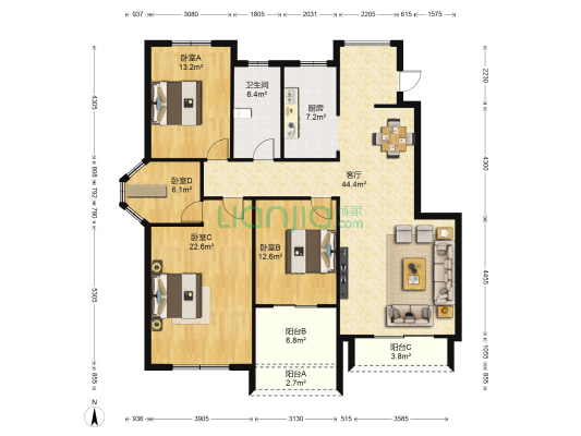 天中上境I期 4室1厅1卫 140平方