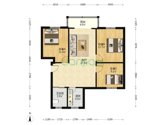 萧绍路507号 3室1厅1卫 87平方