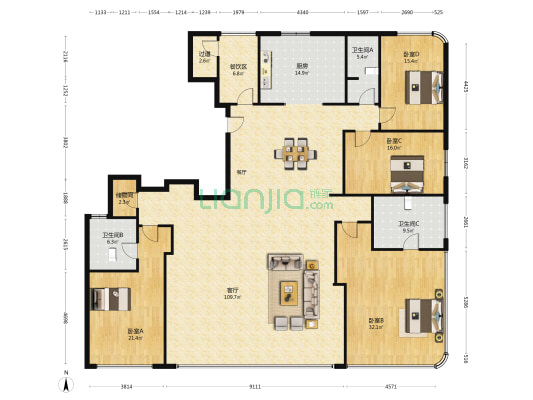 西溪铭庭 4室1厅3卫 307平方