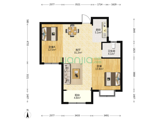 龙门世纪华城 2室1厅1卫 91平方