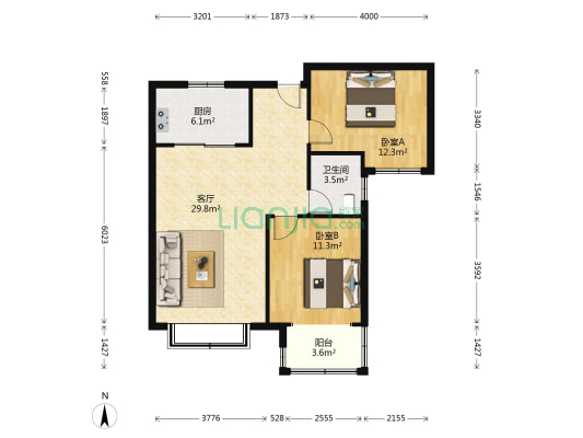 帝华鸿府东区 2室1厅1卫 94平方