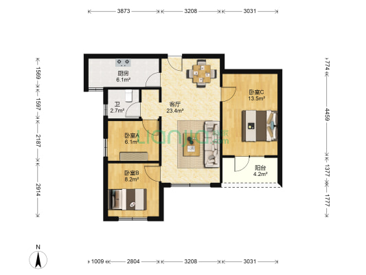 万科紫悦湾 3室1厅1卫 89平方