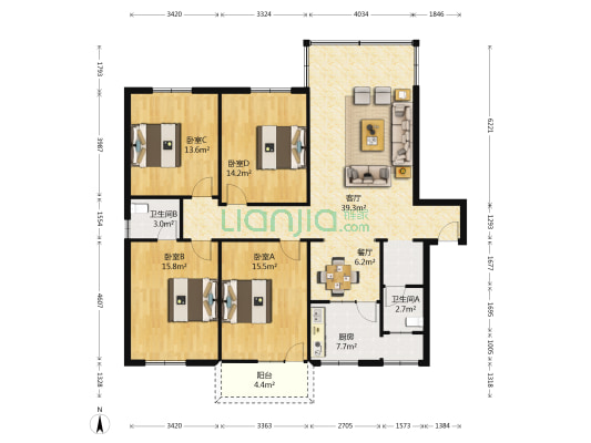 东苑公寓 4室2厅3卫 150平方