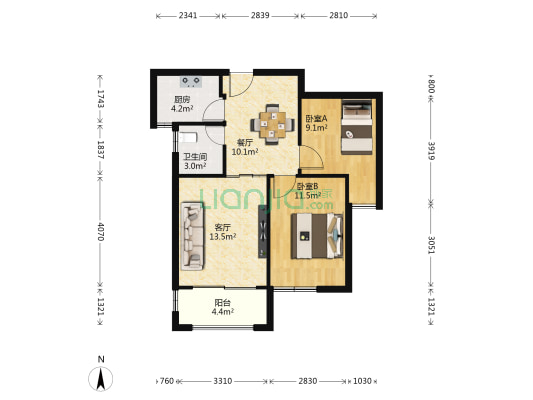 启航闽江1号 2室2厅1卫 73平方