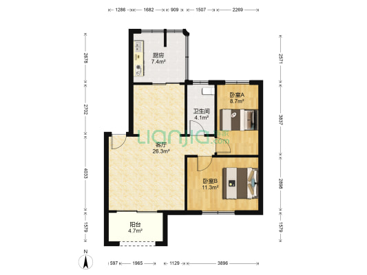 龙岗天健花园 2室1厅1卫 76平方