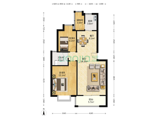 水榭花都 2室2厅1卫 88平方