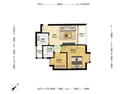 怡乐花园 2室1厅1卫 56平方