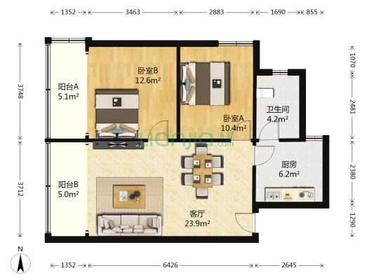 北泉路社区 2室1厅1卫 68平方