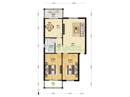 延凤小区 2室2厅1卫 102平方