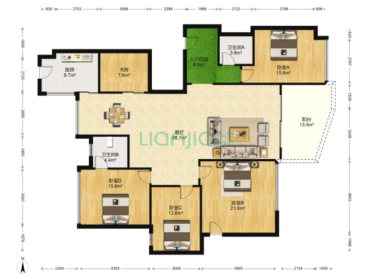 雅居乐锦城花冠集 5室1厅2卫 193平方