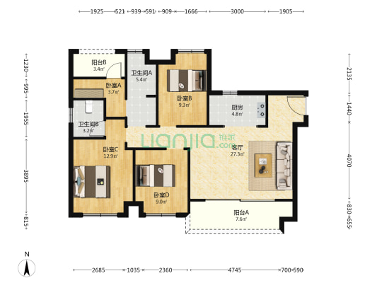 华远碧桂园海蓝城二期 4室1厅2卫 113平方