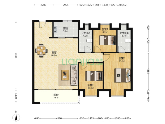 静安府 3室1厅2卫 126平方