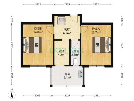 兴凯路52号 2室1厅1卫 55平方