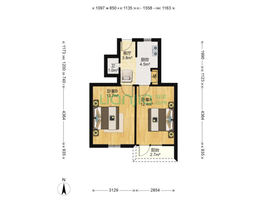 西铁工程集团临潼住宅小区 2室1厅1卫 44平方
