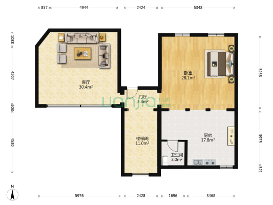 银闸胡同20号院 1室1厅1卫 88平方