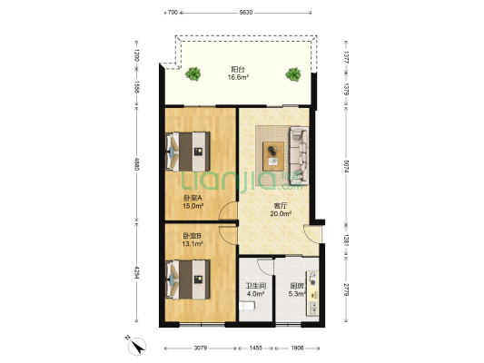 横丁字街13号 2室1厅1卫 74平方