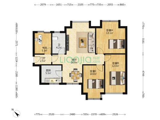 一环路北三段55号 4室1厅1卫 89平方