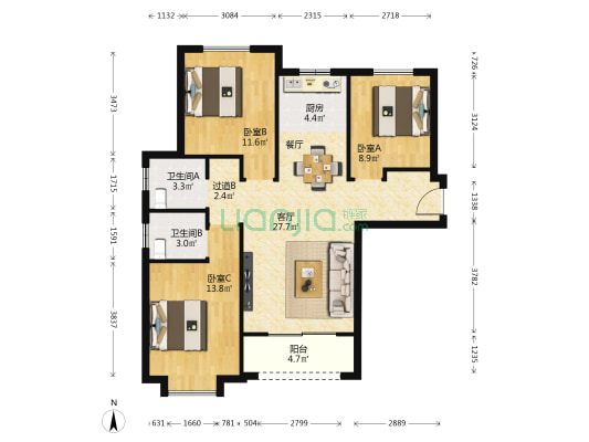 德美·万有引俪 3室1厅2卫 110平方