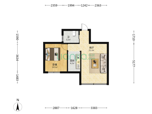 桂花园四五栋院落 1室1厅1卫 49平方