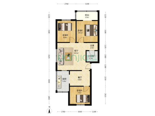 东华苑-溢翠园 3室2厅1卫 83平方