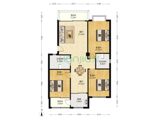 昌茂牡丹园 3室2厅2卫 118平方