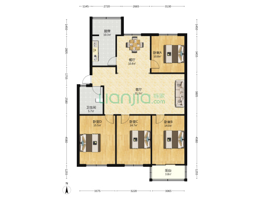 滏苑花园 4室2厅1卫 138平方