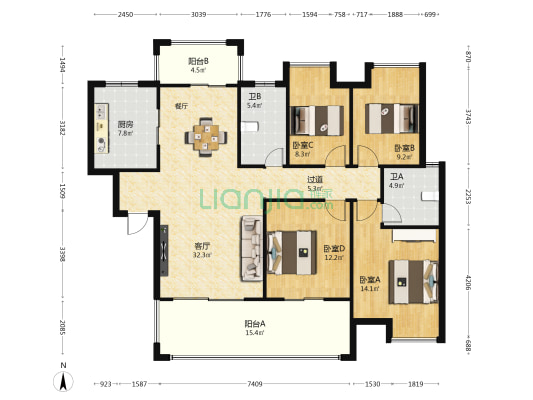 星华海岸城五期 4室1厅2卫 148平方