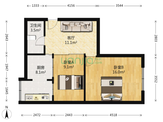 兴业监狱宿舍 2室1厅1卫 62平方