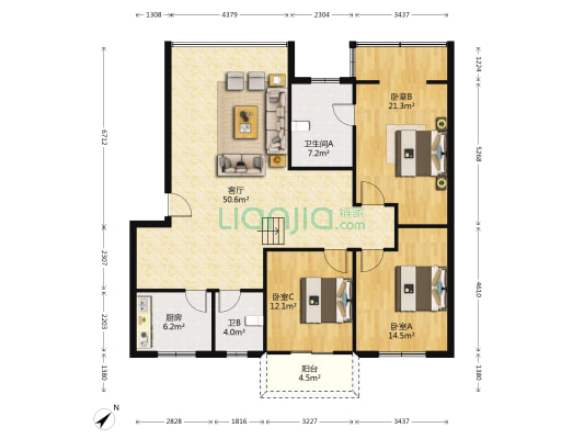华阳建安公寓 3室1厅2卫 143平方