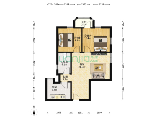 广信华景大厦 2室1厅1卫 64平方