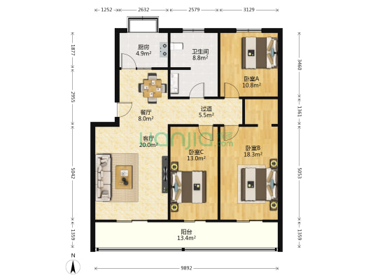 永乐小区 3室2厅1卫 123平方